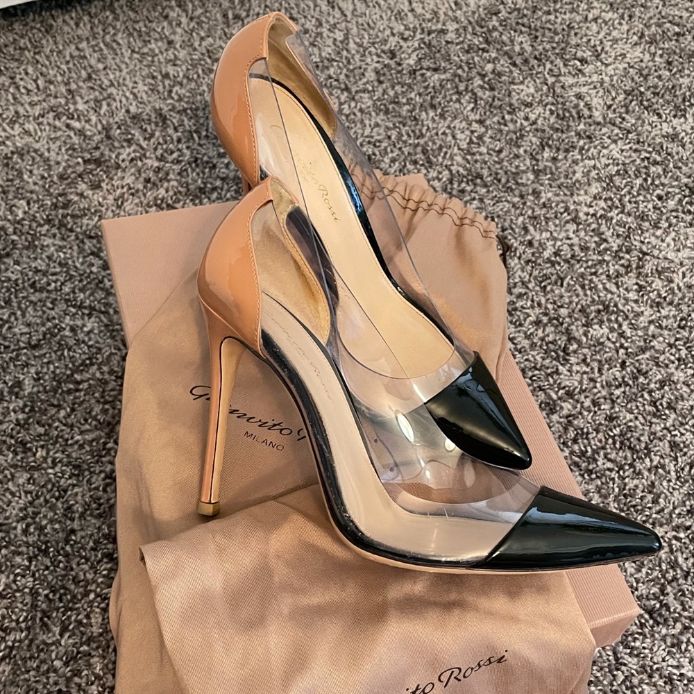GIANVITO ROSSI Plexi 100 leather and PVC pumps